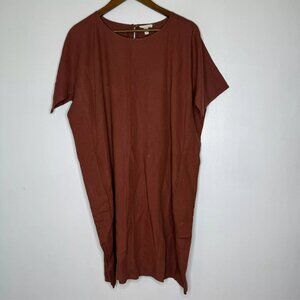 Eileen Fisher Brown Shift Dress Medium Organic Linen Minimalist Relaxed Fit